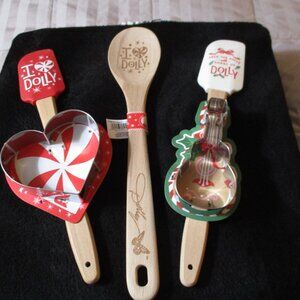 Set of Three DG Dolly Parton Wooden Spoon & Spatulas w/Cookie Cutters NEW
